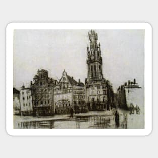 Old Houses with the Tower of a Cathedral by Vincent Van Gogh Sticker